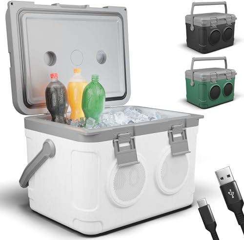 TOM 3in1 Musik Kühlbox 21l zum Kühlen, Warmhalten und Musik hören – mit Bluetooth Lautsprecher – Kühlen mit Kühlakkus – Mobile Kühlbox – für Auto, Camping, Wohnwagen & Co.