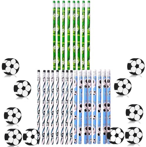 24 Fußball Mitgebsel Bleistifte Mit 10 Fußball Radiergummi Bleistiftanzug, Fußball Bleistift Set Bleistiftanzug, Fußball Thema Radierstift, Für Schule Schreibwaren Kindergeburtstag Gastgeschenke