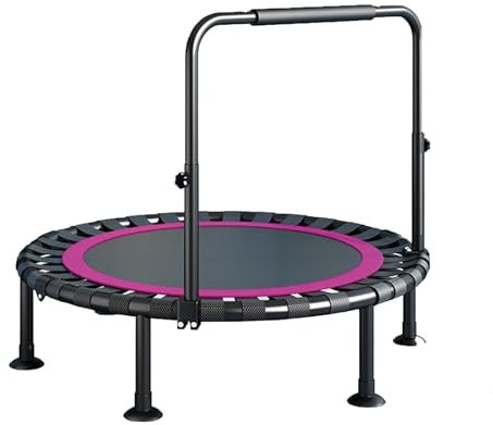 Fitness Trampoline Klappbar,105 cm Sprungfläche,Leise Gummiseilfederung, mehrfach höhenverstellbarer Haltegriff, leistungsstark bis 300 kg Benutzergewicht (Rosa,U-Pull)