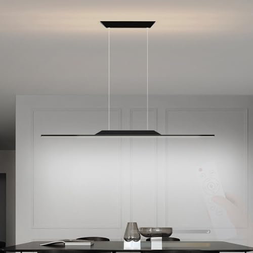 TZSMUM Modern LED Linear Pendelleuchte mit Fernbedienung Hängeleuchte Innen Lange Kabel Kronleuchter 2700K-6500K Dimmbar Silikon Eisen für Esstisch Wohnzimmer Treppenhaus (120cm,Schwarz)