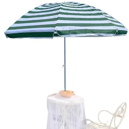 QSPNVFB Ombrellone da Tavolo per Esterni da 6,5 ​​Piedi, Ombrellone da Spiaggia Portatile per Sabbia, Piccolo Ombrellone da Piscina Mercato Giardino Patio(Green Stripes)
