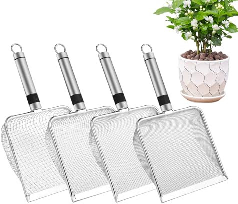 Colador de tierra para jardinería, colador manual para tierra, colador de compost versátil de 4 piezas con mango para cuidado de bonsáis, jardinería, recolección de piedras, búsqueda de oro
