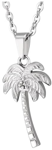 COOLSTEELANDBEYOND Collier Pendentif Palmier Tropical pour Femme, Chaîne en Acier Inoxydable, Bijou Inspiré de la Plage