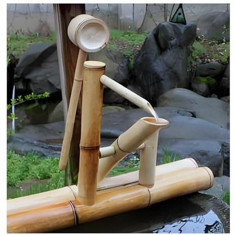 Fontaine À Eau À Bascule Japonaise Autonome, Fontaine Zen en Bambou avec Pompe Et Cuillère À Eau, Décoration De Paysage Aquatique Extérieur for Jardin Et Arrière-Cour
