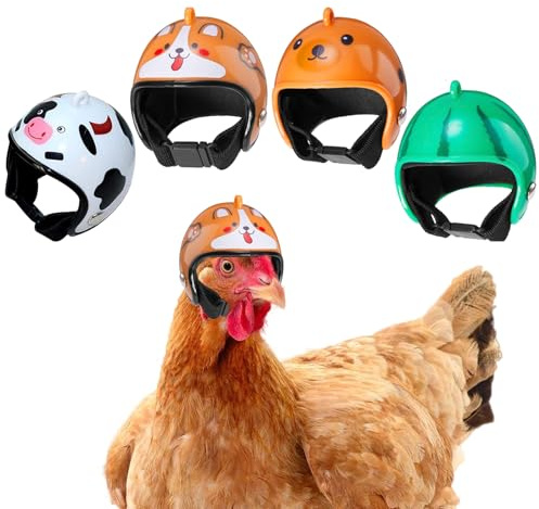 lomdung 4 Stück Hühnerhelm Kopfbedeckung, Kunststoff Chicken Helmet, Entzückender Austier Helm, Kopfbekleidung Für Kleine Tier, Sicherheits Kopfbedeckung Für Hühner Henne Vogel Papageienanwichte