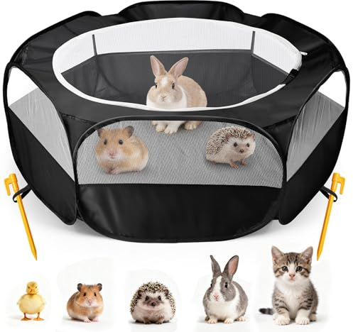 MAIKEHIGH Box per Piccoli animali, Pieghevole Recinto impermeabile di Esercizio della Portatile Tenda con rete traspirante Porcellini D'India, Ricci, Conigli, Gattini, Cuccioli (Nero)