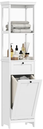 HOMCOM Tall Bathroom Cabinet Tilt-Out Laundry Cabinet 40x30x165 cm White