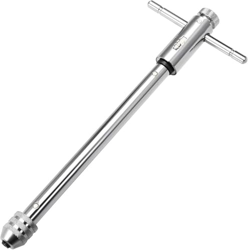 Mesee Regolabile giramaschi a cricchetto con impugnatura a T regolabile domestici in lega di acciaio argento tipo giramaschi a cricchetto regolabile a T con una mano, M3-M8 Long