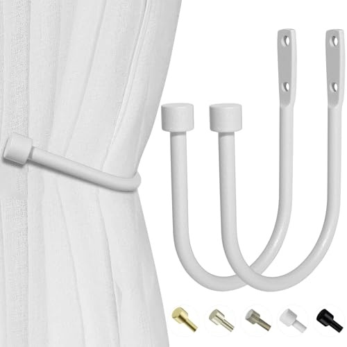 HIKMLK Curtain Holdbacks 2pcs, Cast Iron Solid Heavy Duty Metal Curtain Tieback Side Holders for Wall, Antique Brass Curtain Hook Pull Backs for Drapes Window Home Decoration (Fluorescent White)