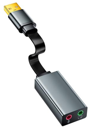 Qaonsciug Carte son audio USB avec port casque et micro - Large compatibilité - Facile à utiliser avec boîtier en aluminium - Carte son USB en métal