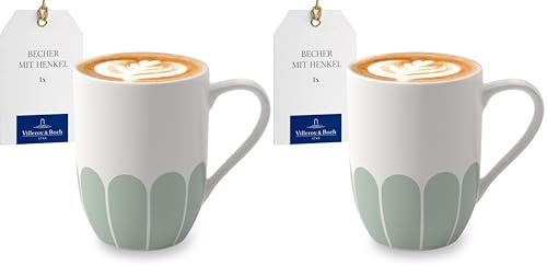 Villeroy & Boch - Fleur vert Henkelbecher grün, Spülmaschinenfest, Mikrowellensicher, Becher für Kaffee & Heißgetränke, Teetasse, Tasse mit Griff, Kaffeebecher, Kaffeetasse, Premium Porzellan