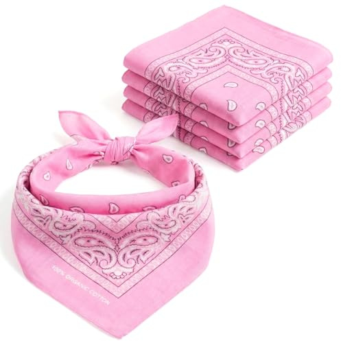 AURAE Bandana – 100 % bomull och naturliga fibrer – mjuk, hållbar och maskintvättbar – för män och kvinnor – unisex och barn, Rosa, 5 Packs