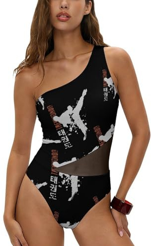 Taekwondo Women's Swimsuits One Piece Bathing Suit Sexy One Shoulder Swimwear Multicolor