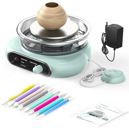 Tornio elettrico per ceramica, tornio per argilla da 4,7 pollici con pedale, velocità regolabile in continuo, rotazione bidirezionale, include 8 utensili in plastica, kit fai da te per principianti