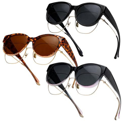 JrnSvp Überzieh Sonnenbrille 3 Stück, sunglasses Herren und Damen, Blendfreie Sonnenbrille Über Normale Brille, Quadratische Clip-On Sonnen brille mit UV-Schutz für Autofahren und Outdoor Aktivitäten