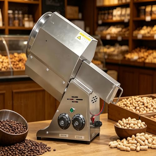 Kommersiell Elektrisk Kafferostare,1000g/2000g Rostmaskin I Rostfritt Stål Med Vridknapp Och Värmebeständigt Handtag,Exakt Temperaturkontroll,Multifunktion För Jordnötter,Valnötter Och Spannmål 1500W