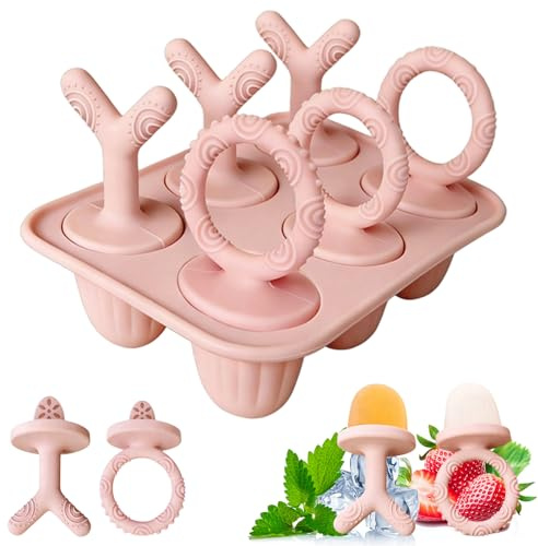 6 Mulden Eisformen Baby Silikon, Kinder Eisförmchen Popsicle Formen, Enthält 6 Stäbchen BPA Frei Babybrei Eiswürfelform Popsicle Kleinkind Eisförmchen