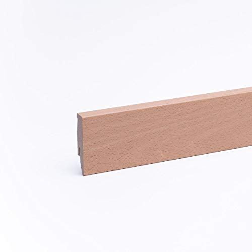 Leiste24 Dekor-Sockelleiste 60mm I Fußleiste 60 Höhe I stabiles MDF mit Dekor I Länge 2.600 mm I Bodenleiste mit integriertem Kabelkanal + Clipfräsung I Buche Natur