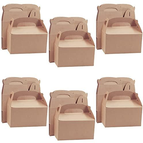 Belle Vous Braune Geschenk Schachteln aus Karton mit Deckel und Griff (24er Pack) - 16 x 9,3 x 8,6 cm - Schlichte Geschenk Boxen für Kindergeburtstage, Essen, Babypartys & Hochzeiten