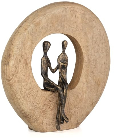 Moritz Never Alone 23 cm Schwarz-Gold – Mangoholz Liebespaar Dekofigur Deko | Aluminium-Paar auf Naturholz-Sockel, Handarbeit und Unikat, Geschenkidee zu Jahrestag oder Valentinstag, für Regal