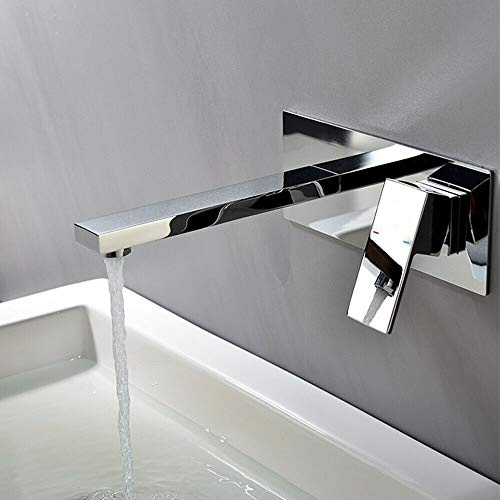 Wasserhahn Wandmontage Waschtisch Armatur Unterputz mit Wandarmatur 2 loch Mischbatterie für Bad Silber