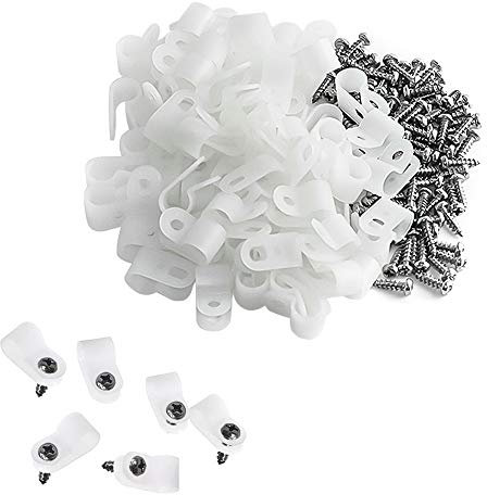 FYSL 100 Stück R Typ Cable Clip Drahtklemme 9.5mm R Typ Klemme, Kabelschellen Schraubbar, Montagehalterung Kabelhalter für Draht Management (3/8 Zoll)