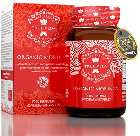 Moringa Capsules - Powerful Organic Moringa Leaf Capsules | Certified Organic by Soil Association | UK Made Ayurvedic Moringa Powder Supplement | Green Superplant Extract | 60 Easy Swallow Capsules