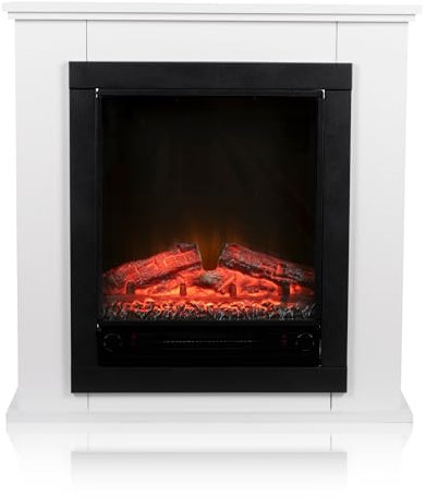 alpina Geneva Elektrokamin mit Heizung – Elektroheizung 1800W - Kaminofen mit Heizung, Schalttafel und Timer - Elektroherd mit LED-Flammen - Freistehend - Weiß