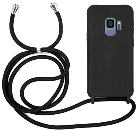 MyGadget Funda para Samsung Galaxy S9 - Carcasa con Cuerda en Silicona TPU Suave con Cordón - Case y Correa Colgante Ajustable y Portátil - Negro