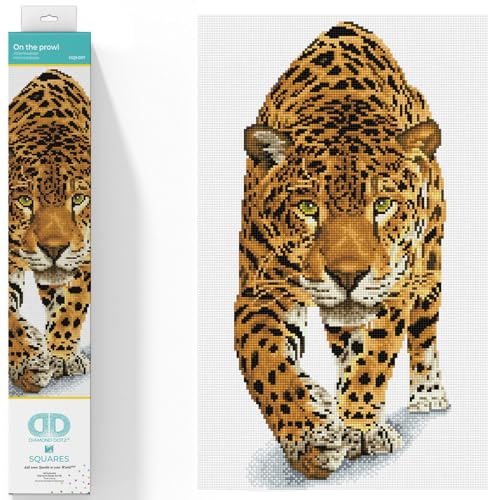DIAMOND DOTZ DQ9.007 – Original 5D Diamond Painting Squares Set leopard, kreativt set med 23 205 fyrkantiga diamantmosaikstenar, målningsset ca 52 x 32 cm för vuxna och barn från 8 år