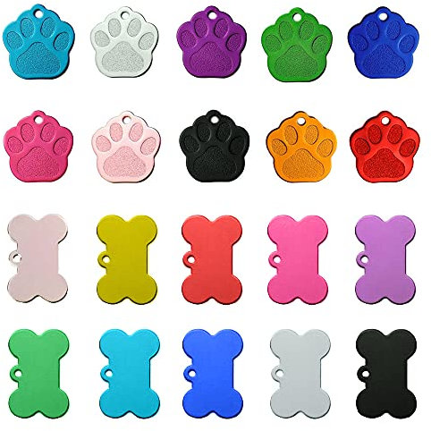 Dzsomt Hundemarke 20 Stück Aus Aluminium Personalisiert für Kleine Bis Mittelgroße Hunde und Katzen - Hundeknochen Pfote Blanko