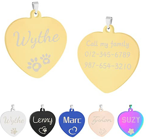 Uiopa 2 Stücke Hundemarke mit Gravur, Herz Hundemarke Personalisiert, Adressanhänger Hund und Katze Namensschild, Anhänger mit Gravur für Hunde Katzen (Golden, Klein)