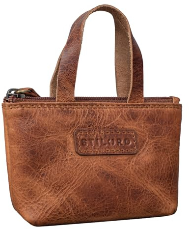 STILORD 'Laura' Mini Estuche para Llaves de Cuero Damas Vintage Organizador Monedero Mujer Cartera para Tarjetas Pequeña RFID Protector en Caja de Regalo, Color:Kara - Cognac