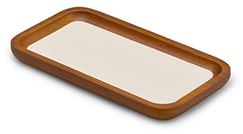 Oirlv Massivholz Schmucktabletts,Kleine Schmuckablage für Ring,Ohrringe,Armbänder,Halskettenhalter,Organizer(Rechteck,Cremeweiß)