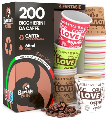 LoveCup - Packung mit 200 Kaffeebechern aus Papier, 65 ml, ökologisch, biologisch abbaubar, Einweg, klein, für unterwegs mit heißen Getränken