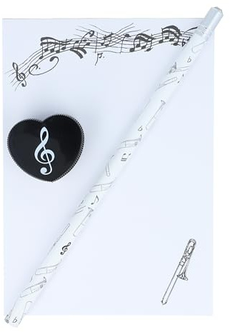 Musikboutique musikalisches Schreibset Bleistift, Herzform-Spitzer und DIN A6-Block (Posaune)