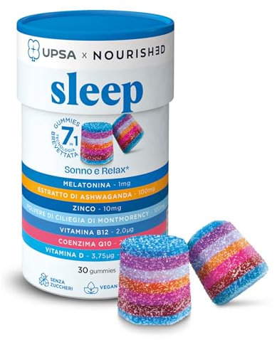 UPSA Gummies - Melatonina e Ashwagandha Gummies x30 - Senza Zuccheri - per Prendere Sonno più Velocemente- Sleep Integratore Alimentare - con Edulcoranti, Vegan