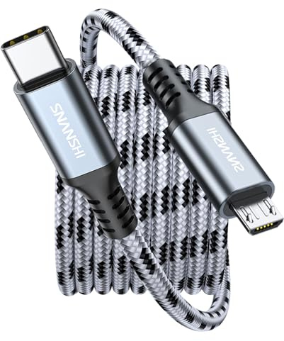 SNANSHI Câble USB C vers micro USB de 1,8 m – En nylon tressé de type C vers micro USB – Compatible avec batterie de sonnette vidéo Ring, Kindle, manette PS4, Galaxy S7