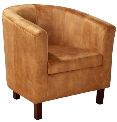 Sessel HEMINGWAY - 74cm - senfgelb - Samt Holz-Füße Armlehne Design | Rundumbezug, Schaumstoffpolsterung, hoher Komfort, pflegeleicht, stabil, Massivholz, bequeme Polsterung