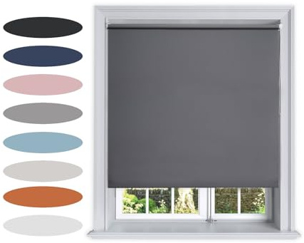 Lister Cartwright Blackout Plain Roller Blinds Windows Blind Easy Fit Child Safety Included (Dark Grey, 60 cm Width x 160 cm Drop)