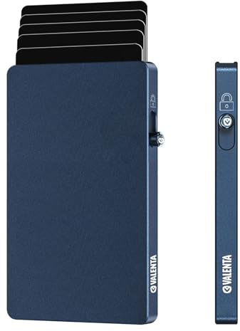 Valenta Aluminium Kartenetui für MagSafe mit Auswerfer für iPhone, Titanium Blue, bis zu 7 Karten, minimalistisches Design, ultradünner Kartenhalter, RFID-Schutz, extra starker Magnet, Aluminium