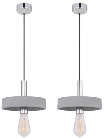 Globo Pendelleuchte Deckenlampe Beton Ringleuchte Esszimmerlampe 1 flammig Industriell Hängeleuchtet, Beton grau verchromt, Fassung 1x E27, DxH 23x171 cm, 2er Set