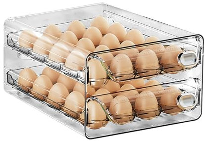Tiroir à Œufs pour Réfrigérateur, 20 Œufs Boite a Oeuf Frigo, Boîte de Rangement D'œufs à Tiroir Transparent Empilable, avec une Échelle de Temps, pour la Conservation des Oeufs (21.5 * 14 * 24.8CM)