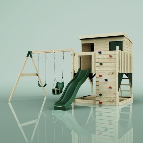 PolarPlay Spielturm Nils aus Holz in Grün Babyschaukel