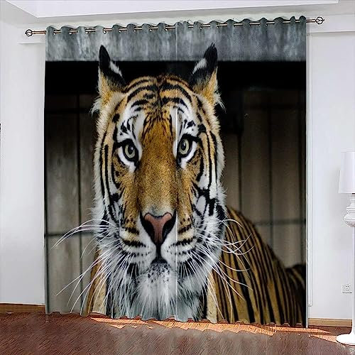 Verdunklungsvorhänge Leinen Tier Tiger 3D Mit Ösen Für Schlafzimmer Blickdichte Vorhänge Energiespar & Wärmeisolierend Thermo Gardinen Für Wohnzimmer - Kinder Vorhänge-5O7L1Y8Q2D1