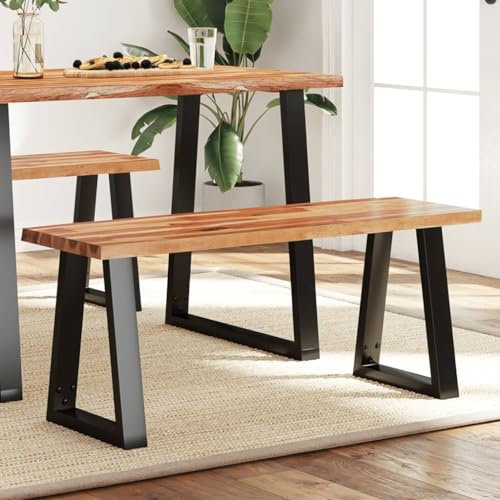 Homgoday Bank mit lebenden Kanten, 110 cm, aus massivem Akazienholz, Möbelbank für Balkon, Gartenbank, robuste Bank für die Eingangsterrasse