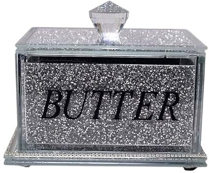 Butter Dish Storage Box Crushed Diamond Tray Silver Bling, Wedding Present, Home Kitchen Decoration - 31cm