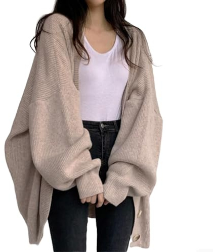 NESTMANY - Cardigan da donna vintage, stile loose, a maniche lunghe, oversize, streetwear coreano, aperto sul davanti, stile Y2K, cappotto, Beige, Taglia unica