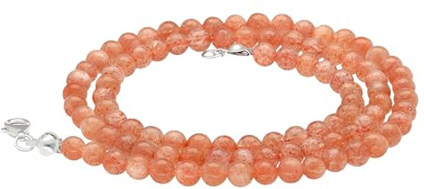 Sonnenstein Kugelkette 4 mm Perlen 45 cm Kette Edelstein Heilstein Silber