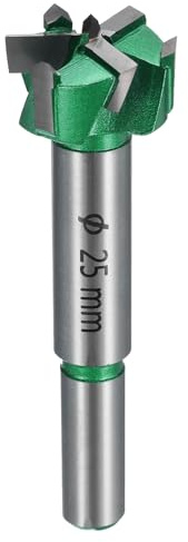 sourcing map Forstner - Punta da trapano da 25 mm, in carburo, 3 scanalature, per cerniera del legno, per foratura e lavorazione del legno, verde